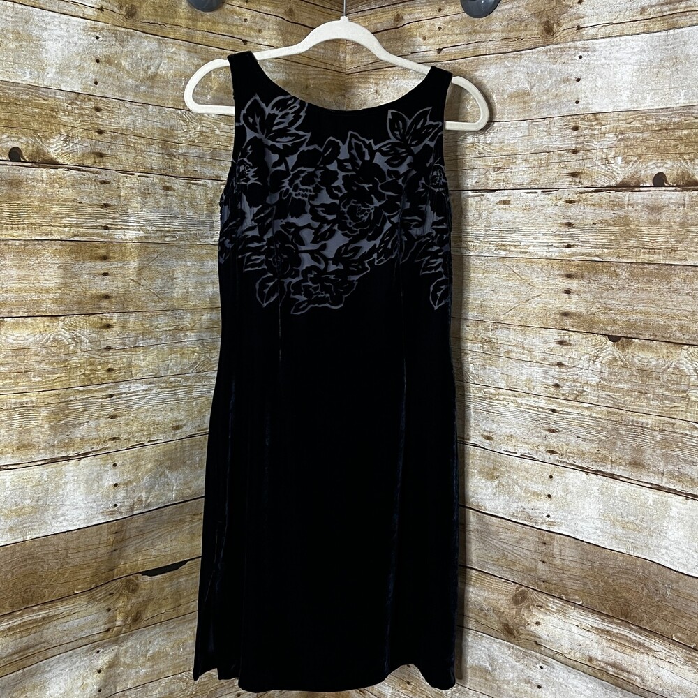 HELEN WANG VINTAGE LINED SLEEVELESS FLORAL VELVET EVENING DATE NIGHT PARTY DRESS